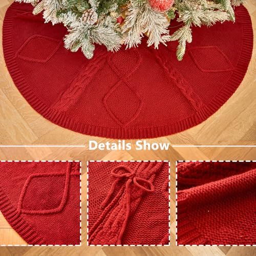 48 Inch Red Knitted Christmas Tree Skirt - Image 3