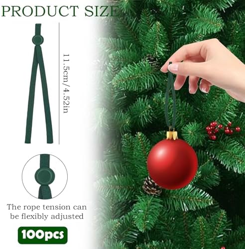 100Pcs Green Decorative Ribbons for Christmas Tree Hanging Ornaments Supplies, Small Adjustable Non Slip Ornament Hooks Decorations Supplies for Xmas Tree - Image 2