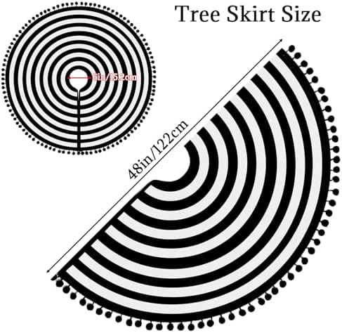 48 Inch Black and White Christmas Tree Skirt with Pom Poms - Image 3