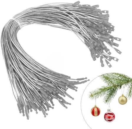 Christmas Ornament Hangers String, 100 Pcs PreCut Ornament Hook for Christmas Trees, Ornament String Silver, Safe Ornament Ribbon Hangers for Xmas Holiday Party Hanging Decorations with Snap Fastener by STPIYFZU