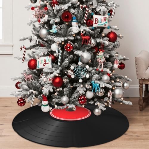 Vinyl Record Christmas Tree Skirt 36 Inch Mat Funny Party Holiday Festive Decor Supplies for Home Occasion Ornament Decorations by DecorateYourLife