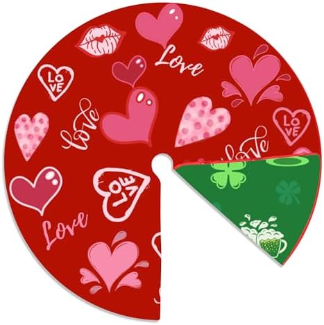 36 Inch Valentine's Day Tree Skirt Love Heart Clover Double Sided Print Mat St. Patrick's Day Tree Skirt Christmas Tree Skirt for Holiday Party Decoration by Sozize