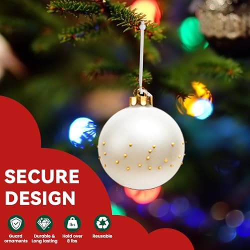 100 PCS Christmas Ornament Hangers Hooks, Adjustable Ornament Ribbon Hanger for Hanging Small & Large Heavy Ornaments, Xmas Ornament Hanging String for Christmas Tree Decorations Bauble (Grey) - Image 3