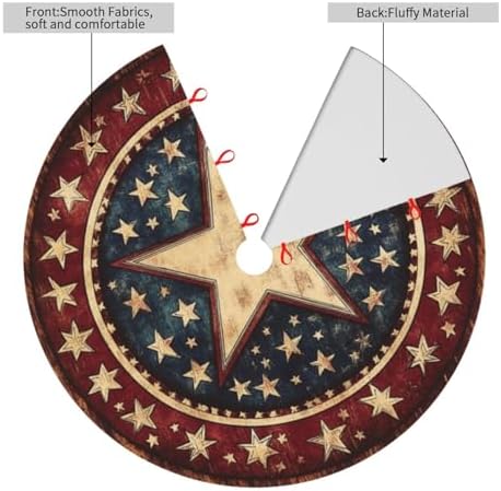 July 4th American Flag Patriotic Retro Wooden Christmas Tree Skirt 36 Inch Rustic USA Independence Day Tree Mat Party Decor Supplies for Holiday Home Decorations - Image 4