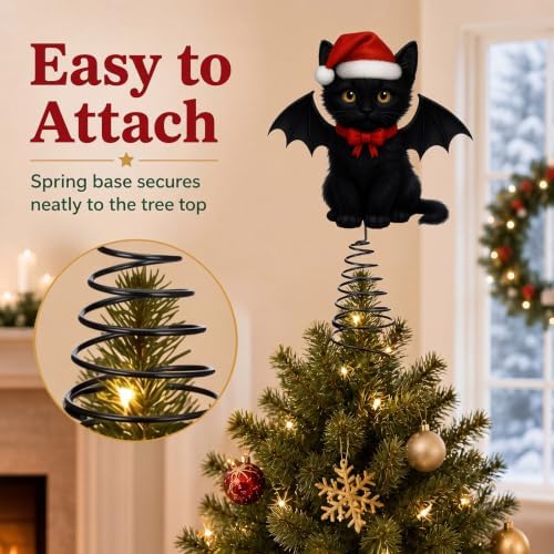 Soulchen Gothic Christmas Tree Topper Metal Black Bat Cat - Image 3