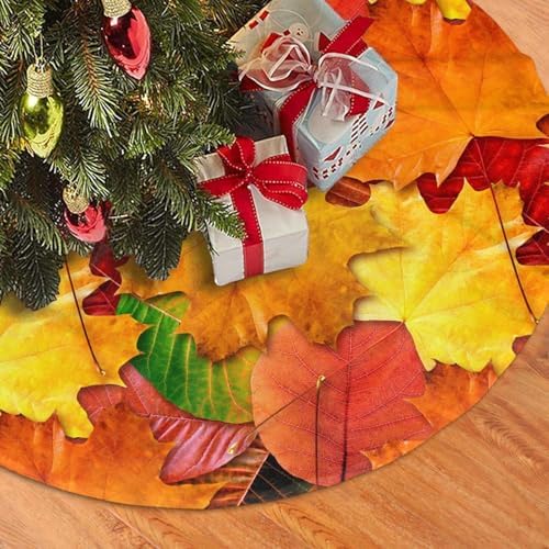 Fall Maple Leaves in Autumn for Thanksgiving Christmas Tree Skirt 48" for Xmas Halloween New Year Holiday Party Home Tree Mat Decor Ornaments Decoration - Image 3