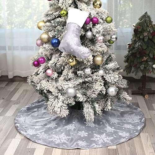 Flash World 36 Inch Large Christmas Tree Skirt Xmas Soft Cover Mat Decor Snowflake Collar Farmhouse Tree Skirt for Holiday Ornaments Party Home Indoor Decorations (Flocking Grey, 36INCH) - Image 4