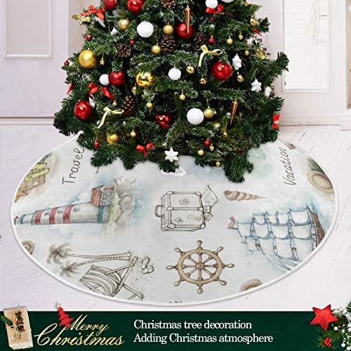Blueangle 47.2Inch Travel Landscape Pattern Christmas Tree Skirt Large Round Tree Skirt Polyester Christmas Tree Skirt Christmas Decorations - Image 6