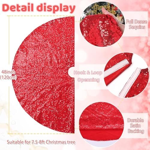 B-COOL Tree Skirts 48inches Red Christmas Sequin Tree Skirt Embroidered - Image 5
