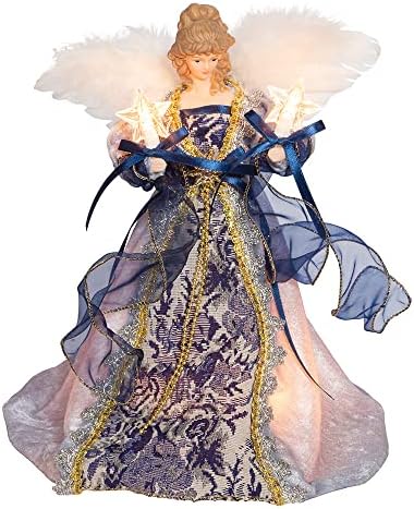 12-Inch UL 10-Light Delft Blue with Gold Angel Tree Topper by KurtSAdler