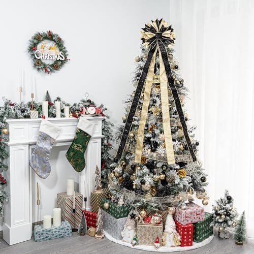 Hismir Large Christmas Tree Topper Bow，Black & Gold 53x13 Inches - Image 5