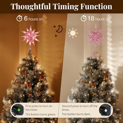Lewondr Christmas Tree Topper, Plug 3D Starburst Lighted Star Tree Topper - Image 4