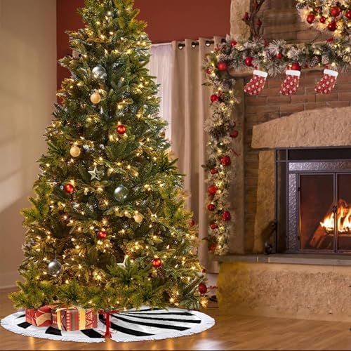 Christmas Tree Skirt 30" Inch Spiral Xmas Tree Skirt Mat with White Tassel for Party Holiday, Tree Skirt Christmas Decorations - Image 3