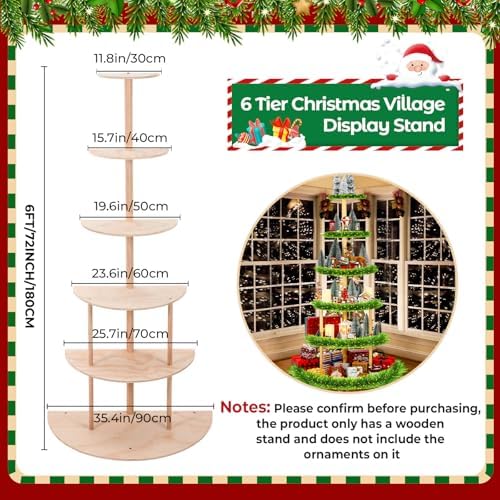 DoubleFill 6 Tier 72 Inch Christmas Tree Village Stand Christmas Bookshelf Display Supply Large Xmas Ornament Displays Tree Stands Xmas Wooden Display Trees Stand for Holiday Displays(Semicircle) - Image 4