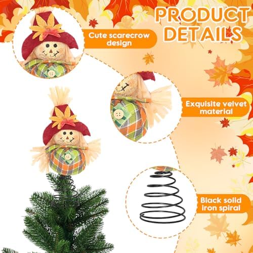 Suncalla Fall Thanksgiving Scarecrow Tree Topper 8 Inches Autumn Ornament - Image 2