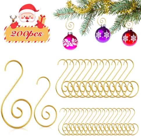 Teenyyou 200 Pcs Christmas Ornaments Hooks, 2 Inch and 3.1 Inch S Shaped Christmas Tree Ornament Hangers Xmas Swirl Metal Hanging Hooks for Xmas Tree Balls Decoration(Gold) by Teenyyou