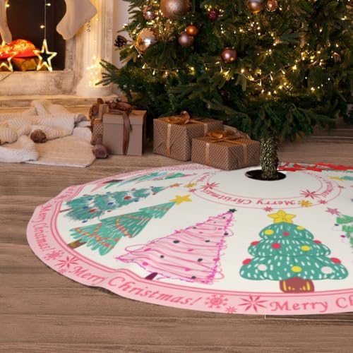 Pink Tree Skirt 36" Christmas Tree Topper Halloween Xmas Tree Skirts - Image 3