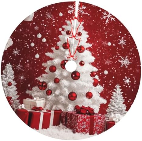 Christmas Tree Skirt Red Christmas Tree Ball Xmas Soft Polyester Holiday Tree Base Cover, Decorative Xmas Tree Mat 48 Inch for Home, School, Office by DADABULIU