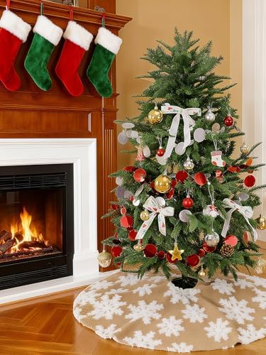 48 Inch Christmas Tree Skirt Rustic Khaki Fluffy Skirt Faua Fur Mats - Image 2