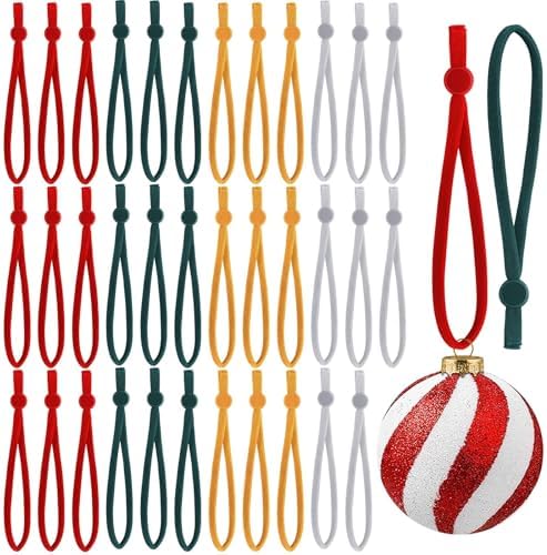 JUNEBRUSHS 150Pcs Ornament Hangers, Adjustable Ornament Ribbon Hangers Christmas Ties String Ribbon Loops for Ornaments Hanging Tree Decorations for Christmas Tree, Red Green Gold Silver by JUNEBRUSHS
