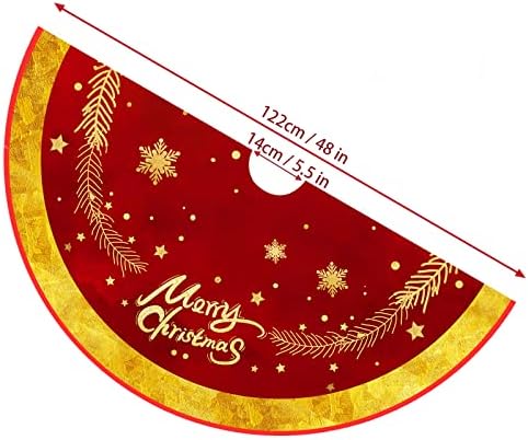 Christmas Tree Skirt Red and Gold Tree Skirt Ornaments Soft Plush Christmas Tree Mat with Snow Pattern for Decorations Holiday Party Indoor Outdoor 48 Inches - Image 4