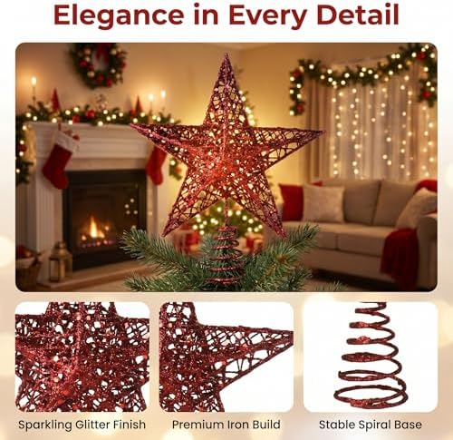 BinaryABC Iron Christmas Tree Star Topper,20cm Glittering Tree Topper - Image 3