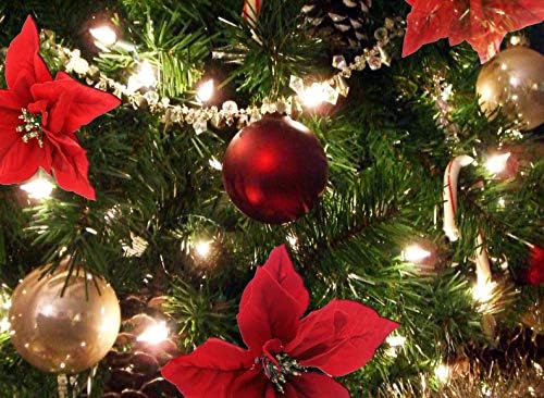 Christmas Flowers Red Poinsettia Christmas Tree Ornaments with hook-8pcs/pack - Image 6