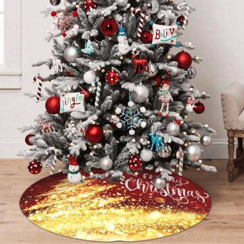 Christmas Tree Skirt Glitter Red Gold Christmas Tree 48 Inch for Xmas New Year Nightmare Before Christmas Decorations Lobby Home - Image 4