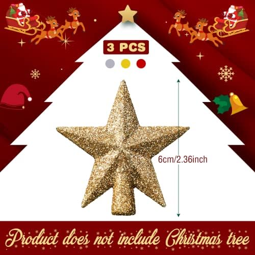 Hanaive 3 Pcs Mini Christmas Tree Topper Small Star, Multi, 2.36'', Glitter - Image 2