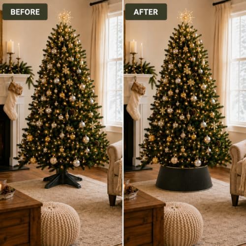Christmas Tree Collar, Holiday Tree Skirt Alternative, Christmas Decorations for Tree, Modern Christmas Tree Skirt, Xmas Tree Collar (Black) - Image 3