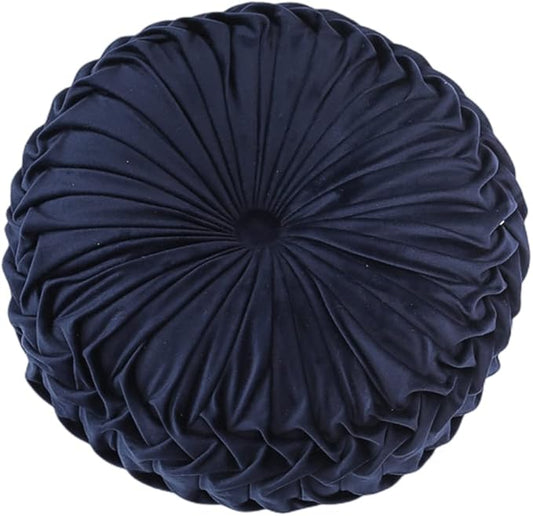Baiyuruodie Round Velvet Pillow, Sofa Bed Bedroom Decorative Throw Pillow (38cm, Navy Blue)