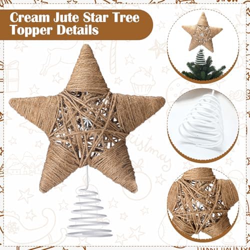 Gejoy Christmas Rustic Tree Topper 9.7 Inch Woven Jute Star Boho - Image 2