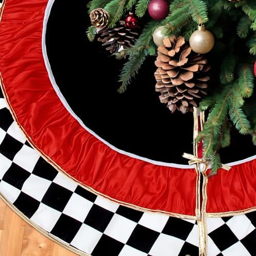 Soulchen Black and White Racing Checkerboard Chistmas Tree Skirt 52 Inch - Image 4