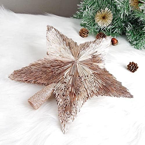 Luxury Christmas Tree Topper Handmade Star Xmas Tree Decoration Unique Stars Light Pink Gold Toppers Indoor Decorations Outdoor Ornaments (Rose, M (8 inches)) - Image 2