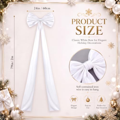 Daifunli 24 x 79 Inches Giant Satin Bow Christmas Tree Topper,White - Image 2