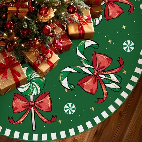 Christmas Tree Skirt Green Tree Skirts Candy Cane Decorations Xmas Tree Skirt Tree Mat 36 Inch Winter Christmas Decor for Home by QIONGMENG