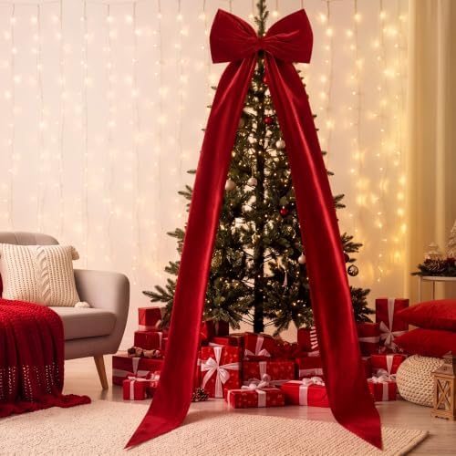 Knitgrip Extra Large Velvet Christmas Tree Topper Bow, Red, 118 Inch - Image 5