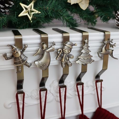 Stocking Holder for Mantle, Christmas Stocking Holders Set of 5, Reusable Christmas Stocking Hooks, No-Damage Xmas Hanger for Fireplace Mantle Grip Christmas Decoration Ornaments Hanging - Image 3