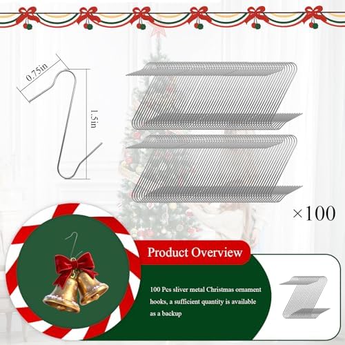 100 Pcs Metal Christmas Ornament Hooks for Christmas Tree Decoration,Sliver - Image 2