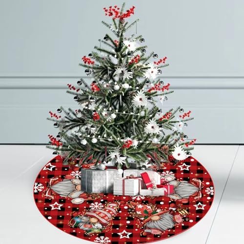 GAGEC Christmas Tree Skirt Red Buffalo Plaid Tree Skirt Glitter Gnomes Snowflake Xmas Winter Tree Skirt 48 Inch for Black Christmas Indoor Outdoor Decorations - Image 2