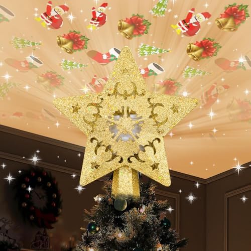 AOMIL Christmas Tree Topper, 3D Rotating Pattern Projector for Xmas Tree Topper, Hollow Design Christmas Decorations,Christmas Decor by AOMIL
