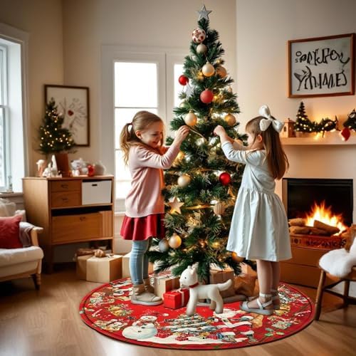Christmas Tree Skirt 36 Inch, Christmas Skirt Tree Decoration with Snowman Reindeer Santa Snowflake, Xmas Trees Mat for Under Trees Holiday Party Indoor Decorations, Winter Gift for Women Mom - Image 5