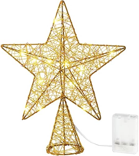 10 Inch Christmas Star Tree Topper Lighted Pentagram Tree Topper Xmas Tree Topper with Warm LED Lights for Christmas Tree Decorations(Gold) by Mudder