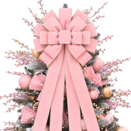 Ceenna Christmas Tree Topper Bow 52 x 12 Inch, Pink Large Velvet Bow by Ceenna