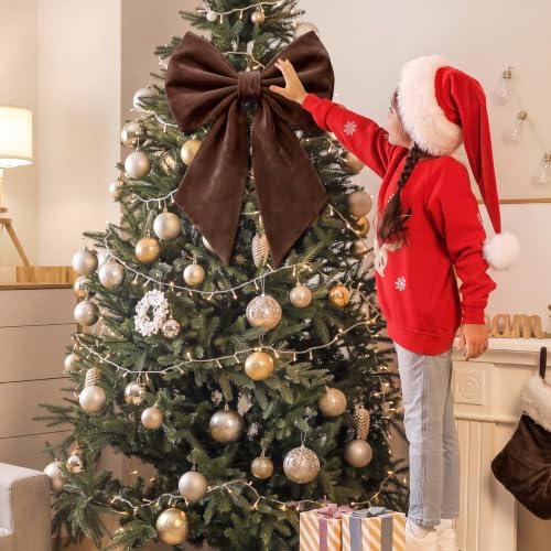 Janinka Dark Brown Christmas Tree Topper Bow 22" Big,Velvet - Image 4