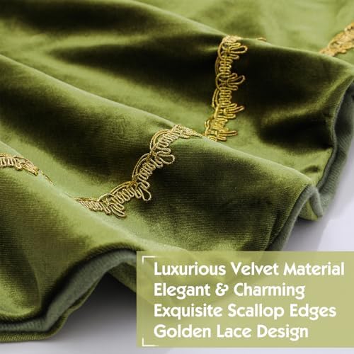 Arrowbash 72 Inch Olive Green Christmas Tree Skirt Velvet Fur Scallop Tree Skirt Sparking Gold Lace Trim for Party Rustic Xmas Holiday Decorations All Year - Image 3