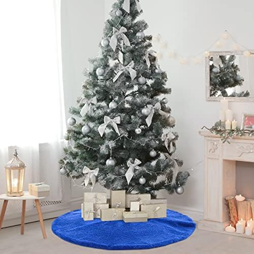 Christmas Tree Skirt 30 inch Blue Faux Fur Soft Fluffy Ornaments Xmas Tree Skirts for Xmas Tree Ornaments and Party Holiday Decorations - Image 6
