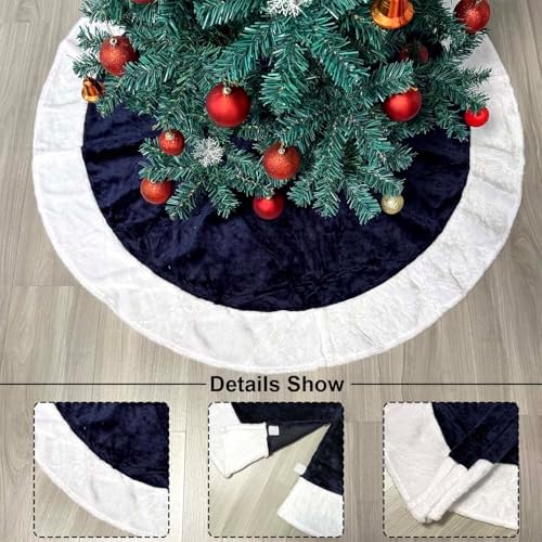 48 Inch Navy Blue Tree Skirt Soft Velvet Christmas Tree Skirt Fluffy Xmas Skirts Mat for Navy Blue Christmas Decorations Hanukkah Xmas New Year Holiday Party Decor - Image 3