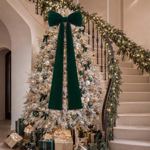 Knitgrip 2 Pack 20x71 in Christmas Large Velvet Bows, Dark Green - Image 4