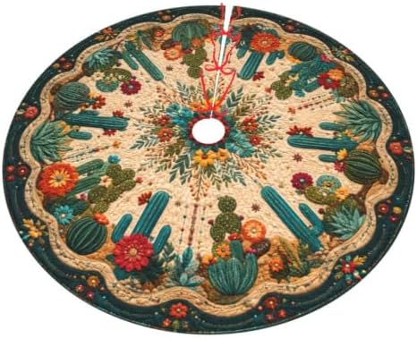 Bohemia Cactus Christmas Tree Skirt Tree Mat for Xmas Holiday Party Decorations Indoor Outdoor 36 Inch - Image 3